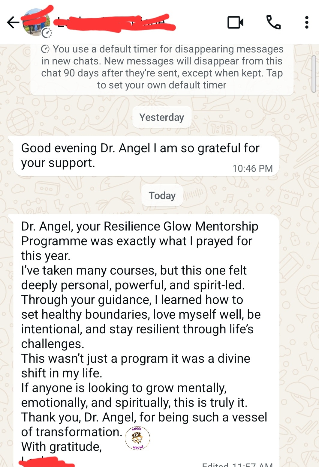 Mentorship participant feedback screenshot 1