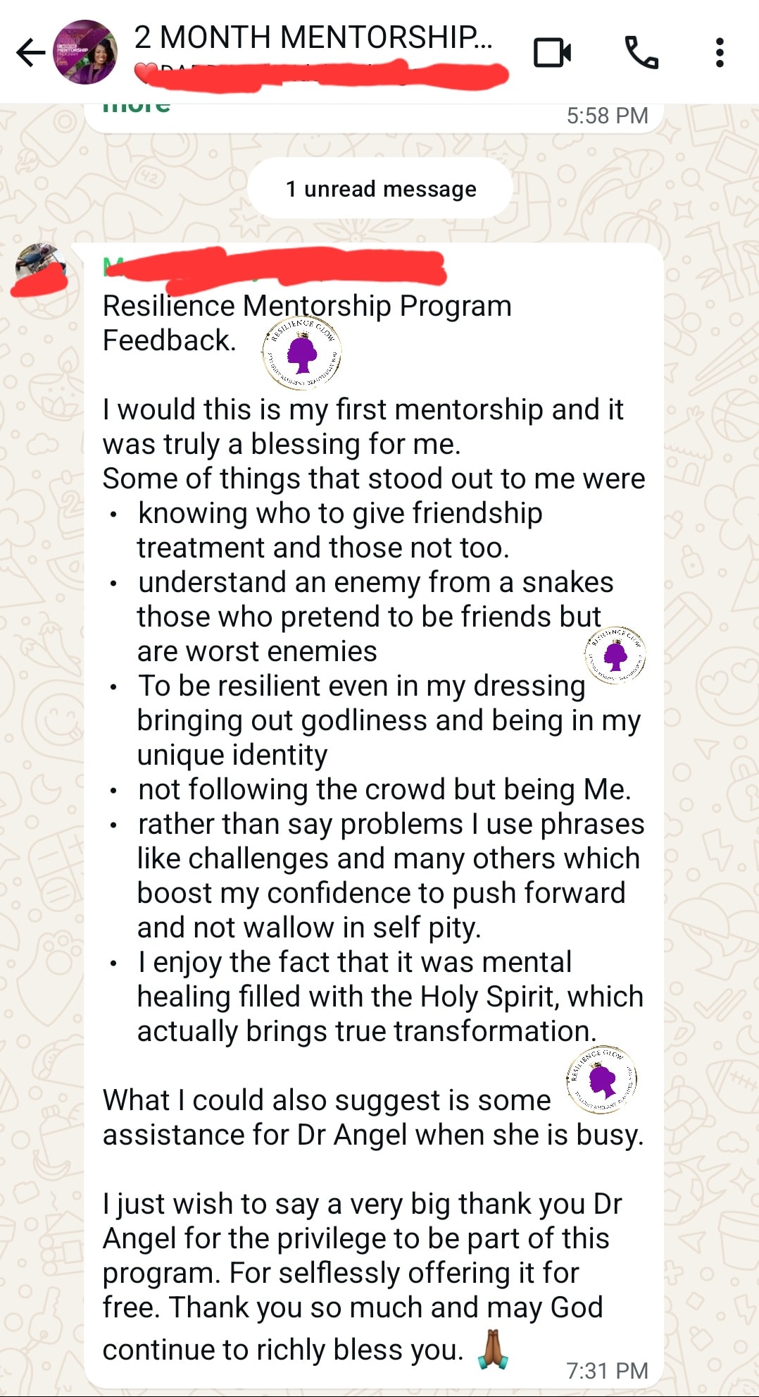 Mentorship participant feedback screenshot 10